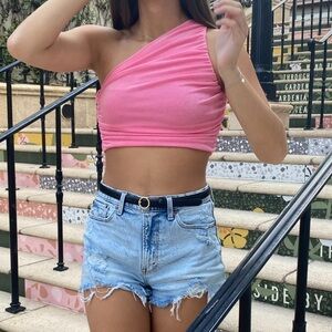 Pink one shoulder crop top